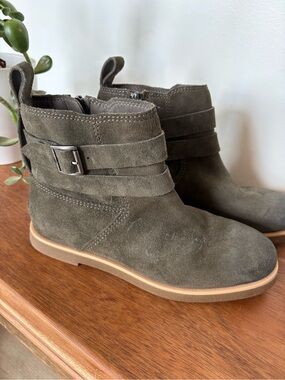 UGG Olive Green Suede Ankle Boots with Buckle Strap